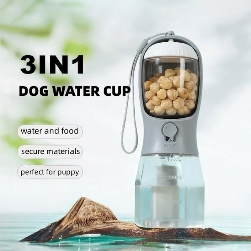 3in1 Hunde Trinkflasche Unterwegs Futter Napf Kotbeutel Spender Haustier Reise