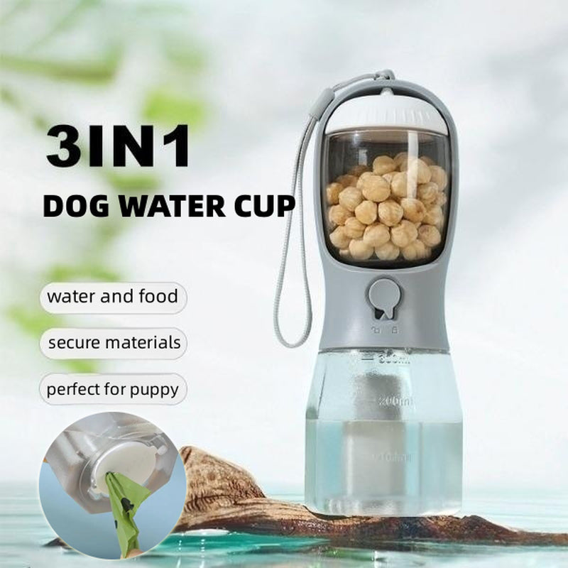 3in1 Hunde Trinkflasche Unterwegs Futter Napf Kotbeutel Spender Haustier Reise